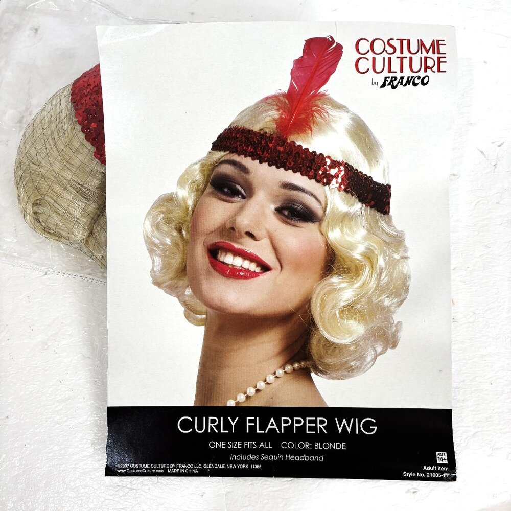 Flapper Roaring 20’s Blond Wig w/ Sequin Headband Costume Culture Franco NOS NWT